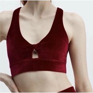 Fabletics Twist Front Oasis Red Wine Velour Glam Sports Bra size XS S